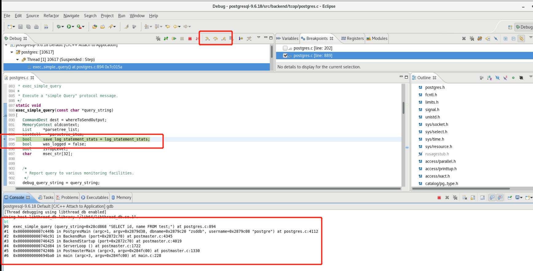 debug PostgreSQL 9.6.18 using Eclipse IDE on CentOS7