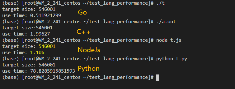 关于c++、go、nodejs、python的计算性能测试，结果令人惊讶