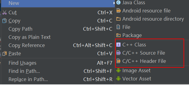 android studio - 右键没有“New C++ Class 选项” 或 “Cannot find
