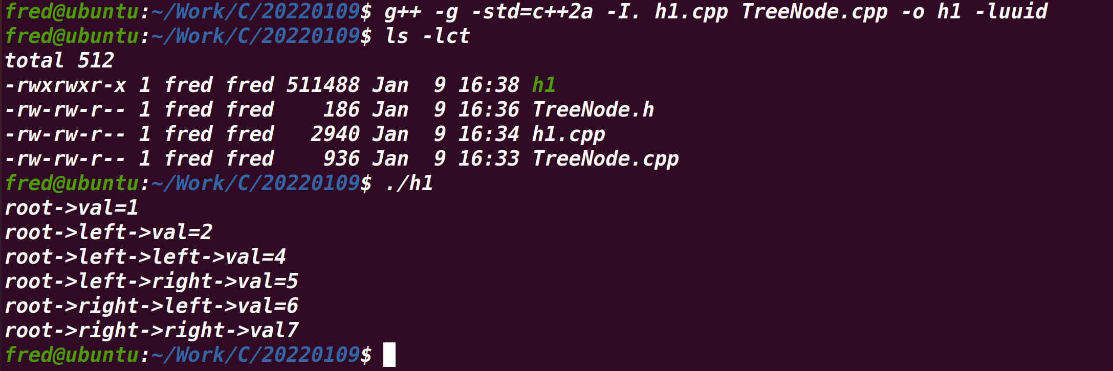 C++ Tree node ,when g++ compile multiple cpp files should list them respectively