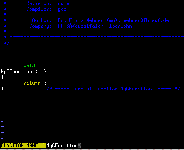 Vim C/C++ IDE - Insert C Function Header - 1
